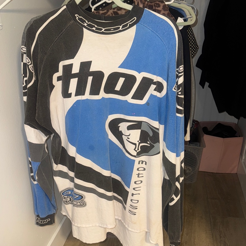 Thor Motocross Jersey in Black, Blue, and White